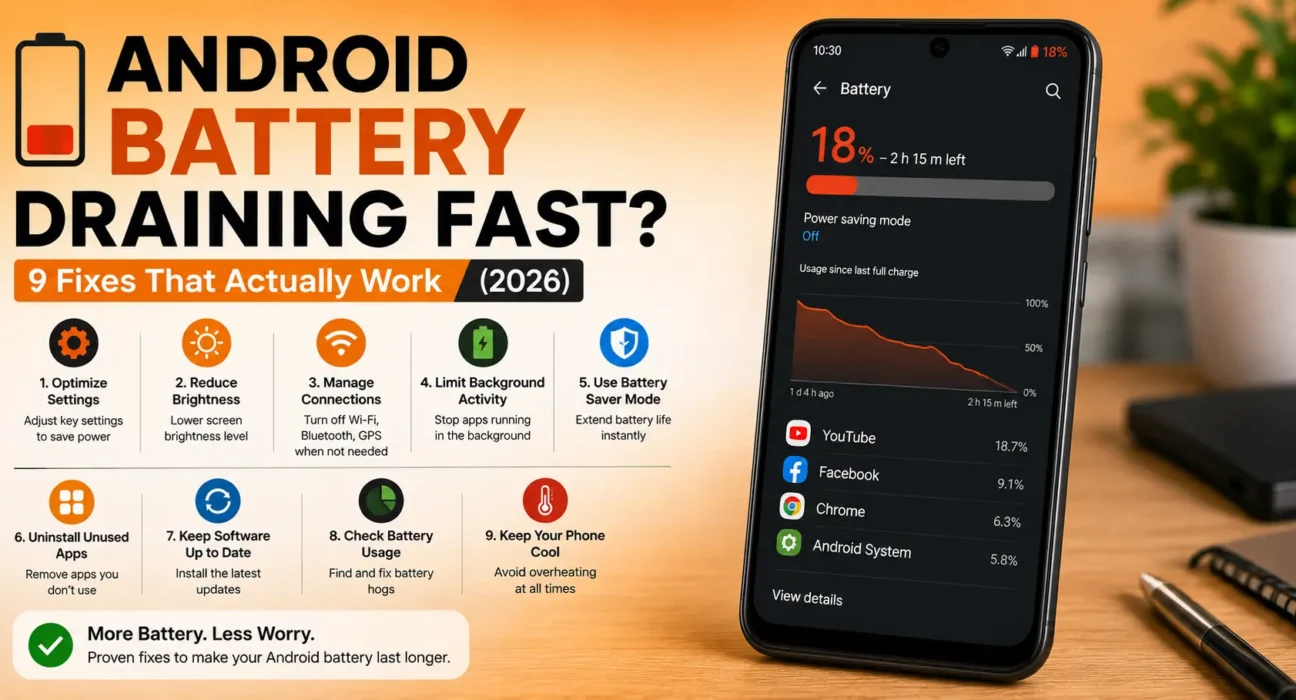 Need an Android battery draining fast fix? We tested every fix across multiple Android phones and Android versions. Here are the 9 that actually work.