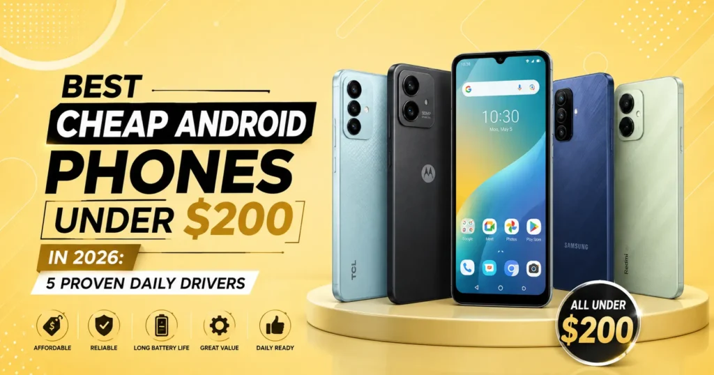 Best Cheap Android Phones Under 200 Looking for the best cheap android phones under 200 dollars? Here are 5 verified daily drivers for 2026 — real prices, verified specs, and who each is for.