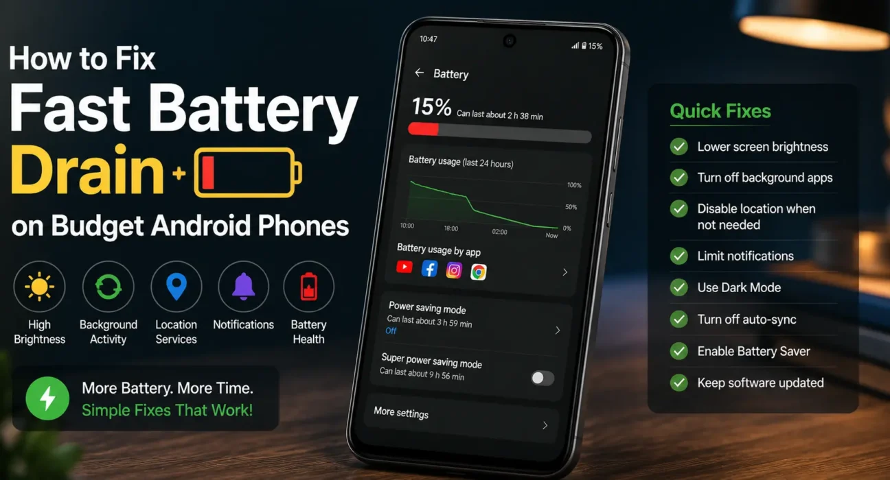 Is your budget android phone battery draining way too fast? Here is how to fix battery drain budget android phone issues using 8 proven, system-level fixes.