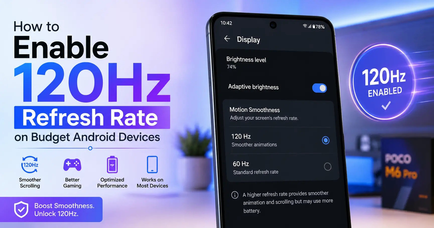 enable 120hz android settings