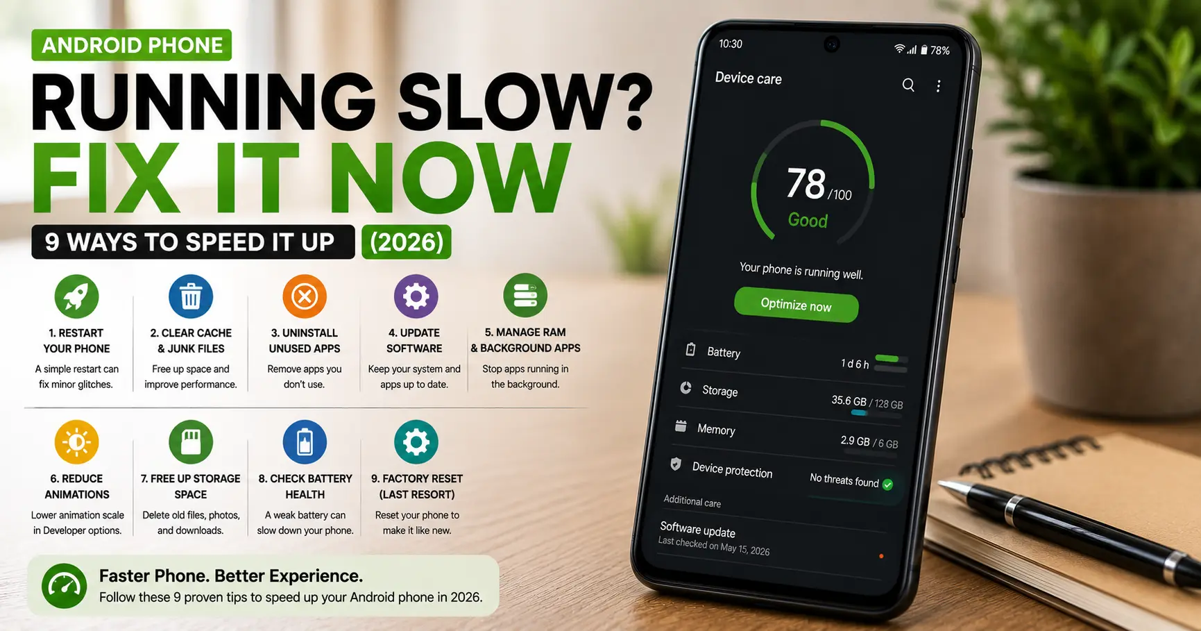 Need an Android phone running slow fix? We tested every method on Samsung, Pixel, and Motorola phones. Here are the 9 that actually speed things up.