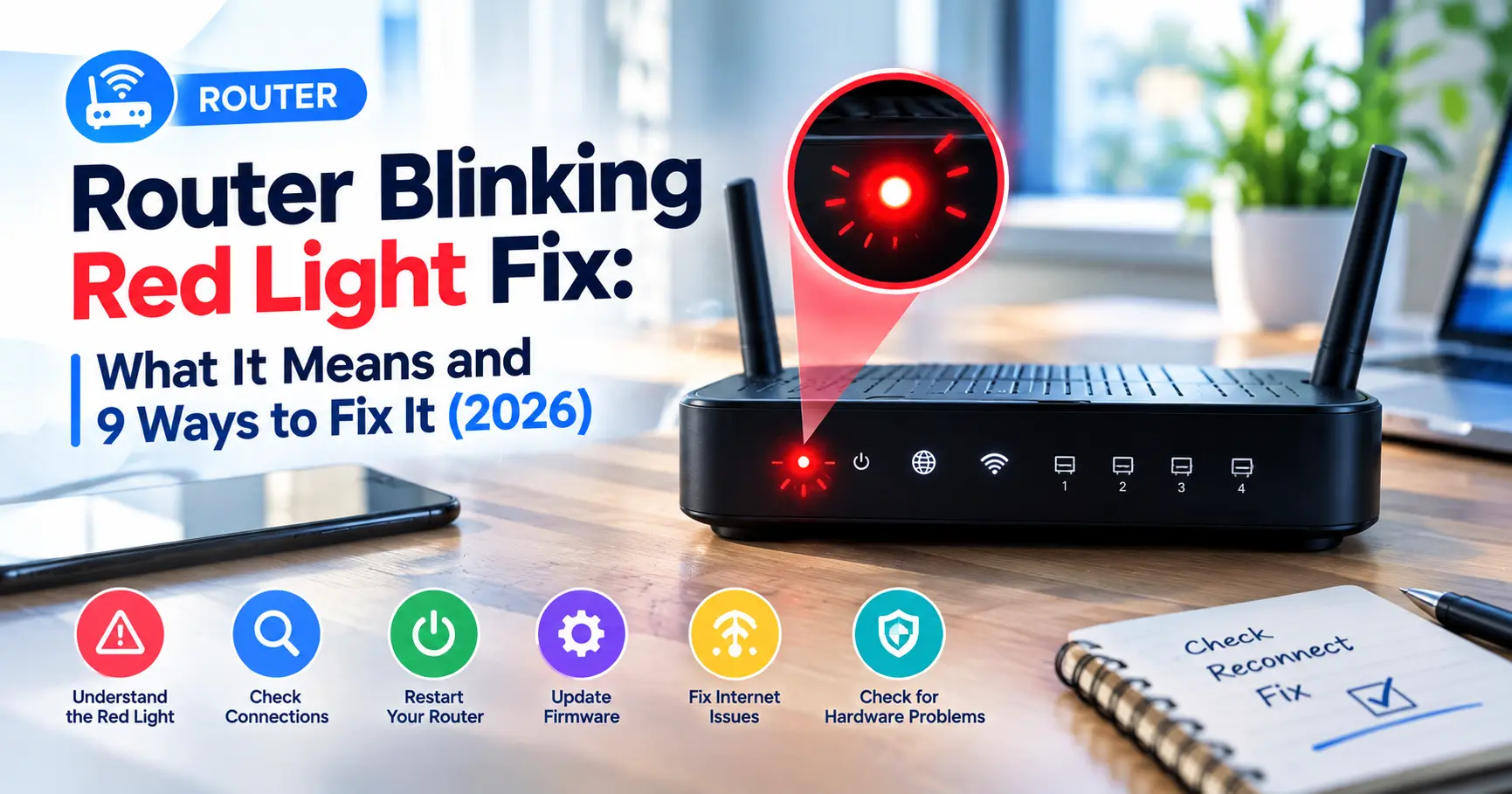 Need a router blinking red light fix? We tested every method across major router brands. Here's what the red light means and the 9 fixes that work.