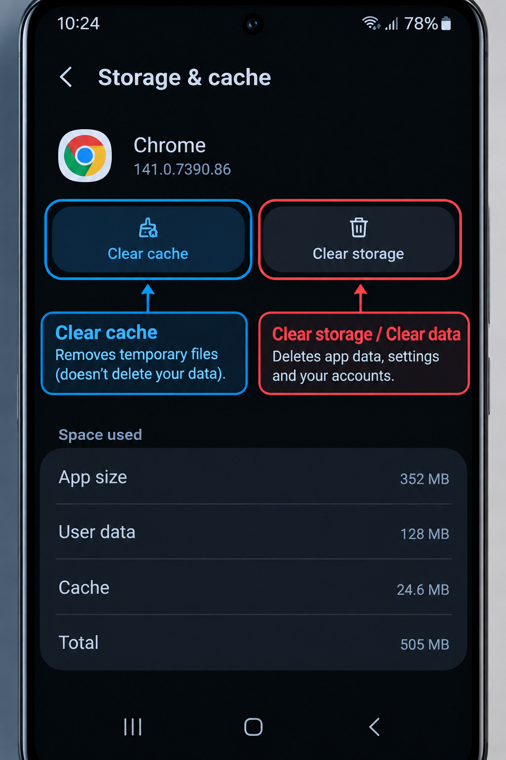 Fix android apps keep crashing - clearing app cache in storage settings