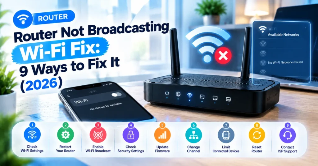 Need a router not broadcasting Wi-Fi fix? We tested 9 proven solutions across Netgear, TP-Link, & Asus to bring your SSID back fast.