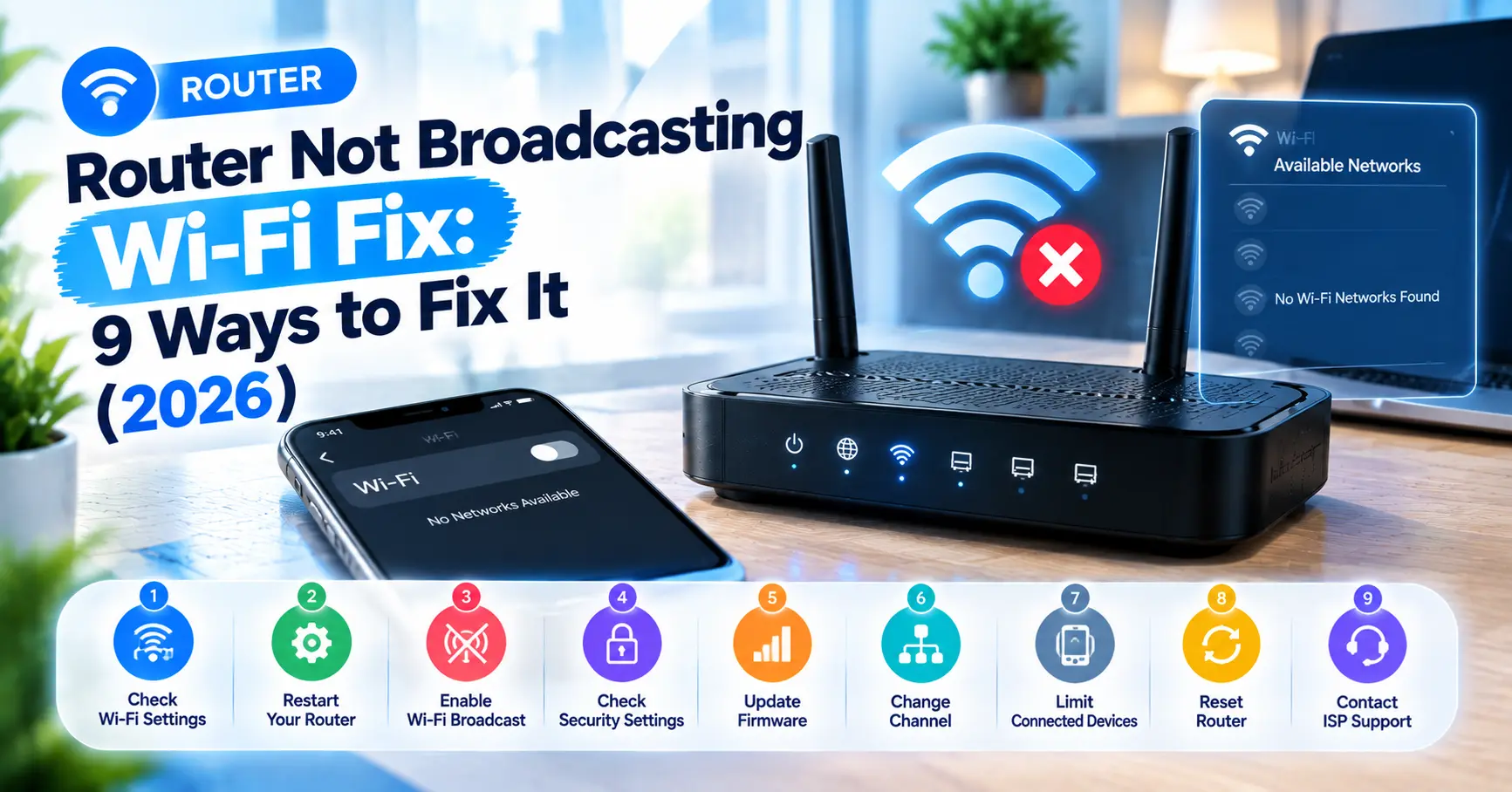 Need a router not broadcasting Wi-Fi fix? We tested 9 proven solutions across Netgear, TP-Link, & Asus to bring your SSID back fast.