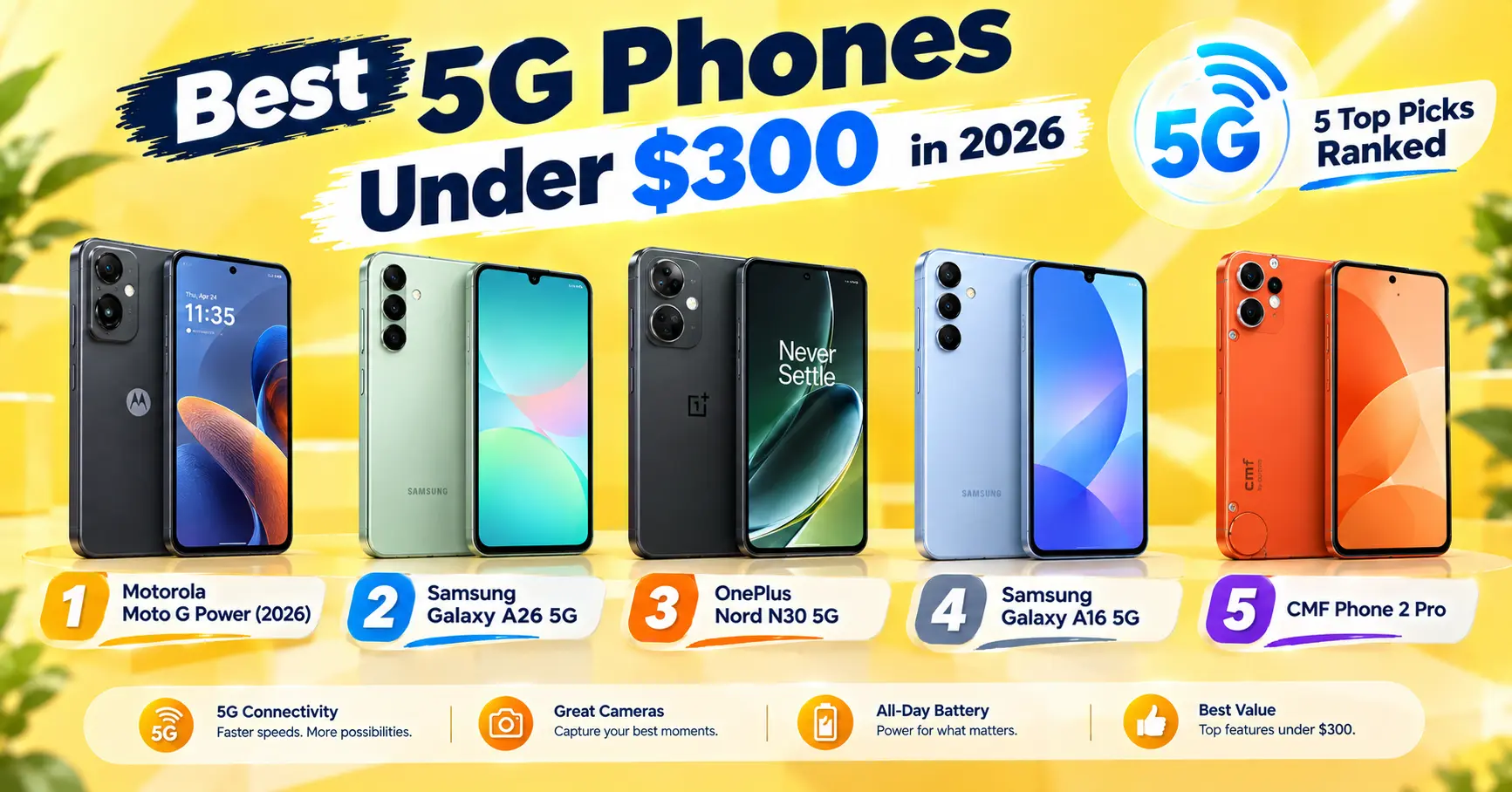 Best 5G Phones Under $300 (2026) | Top 5 Ranked